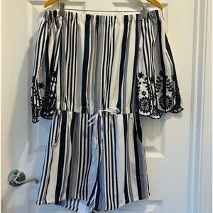 Style House Blue Stripe Romper in Medium